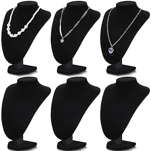 Huquary 6 Pcs Necklace Display Stand Necklace Holder Jewelry Bust Display Stands for Selling Home Store Trade Shows Photography Props Retail(Black,Velvet) - color: Black