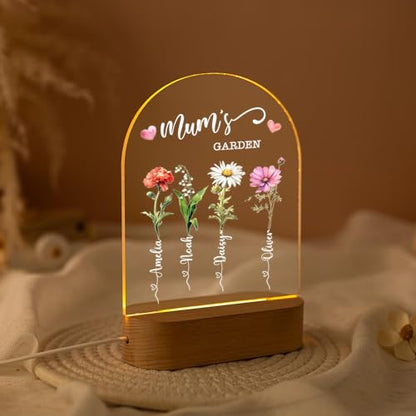 Personalized Mum's Garden Night Light, Custom Birth Month Flower with Kids Names LED Night Light, Grandma Garden Lamp, Family Birth Flower Keepsake, Mothers Day Gift - color: Style 7