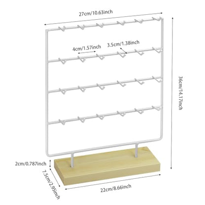 Earring Display Stand for Selling, 4 Tier Wooden Base Earring Rack Tower Display Holder Stand (24 Hooks, White) - color: White