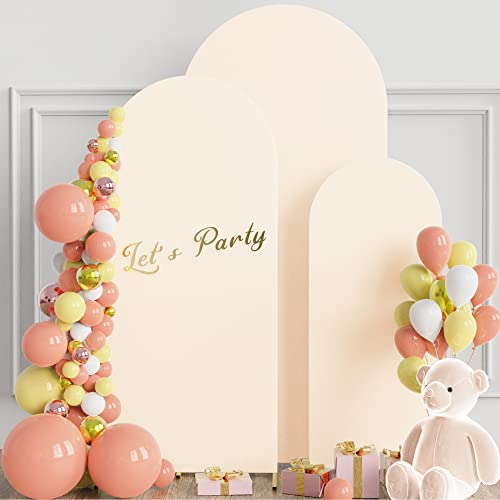 Wokceer Set of 3 Wedding Arch Cover Spandex Fitted Wedding Arch Stand Covers for Round Top Chiara Arch Backdrop Stands Cover for Birthday Party Ceremony Banquet Decoration 4ft,5ft,6ft Beige - color: Beige, size: 4FT, 5FT, 6FT
