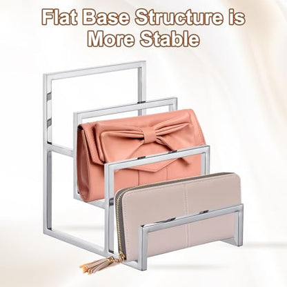 uxcell Silver Clutch Purse Display Stand 3 Layer Wallet Display Rack Clutch Handbag Holder Purse Closet Organizer Display for Home Retail Store Supplies - color: Silver