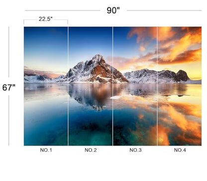 Cliouar-Beautiful Sunrise in Norway - lofotens Mural Wallpaper Peel and Stick 90" x 67" - color: No.1, size: 90" x 67"