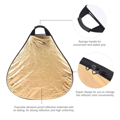 REFLEX CAMERA 5-in-1 Triangle Photography Reflector 12" | Gold Silver White Transparent Black | Single-Hand Grip | Portable Durable Light Reflector with Carrying Case (30cm) - size: 30cm (11.8in)