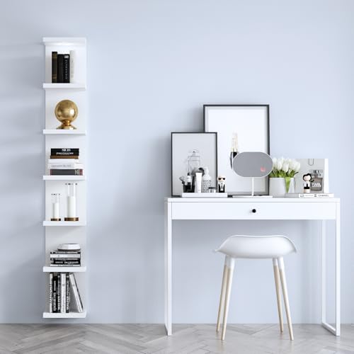LitaEther Versatile 7 Tier Wall Shelf Unit,White Lack Wall Shelf,Display Floating Shelf with LED Remote Control Light - color: White, size: 7 Tier