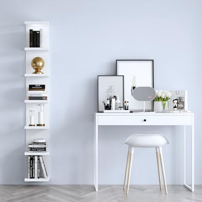LitaEther Versatile 7 Tier Wall Shelf Unit,White Lack Wall Shelf,Display Floating Shelf with LED Remote Control Light - color: White, size: 7 Tier
