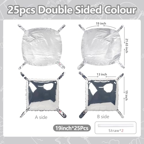 NISOCY 25PCS Metallic Silver Square Foil Balloons Wall Backdrop Chrome Silver Balloon Tunnel Garland Arch Kit for New Year Birthday anniversary Bachelorette Engagement Bridal Shower Party Decorations - color: A01 - Metallic Silver, size: 25PCS