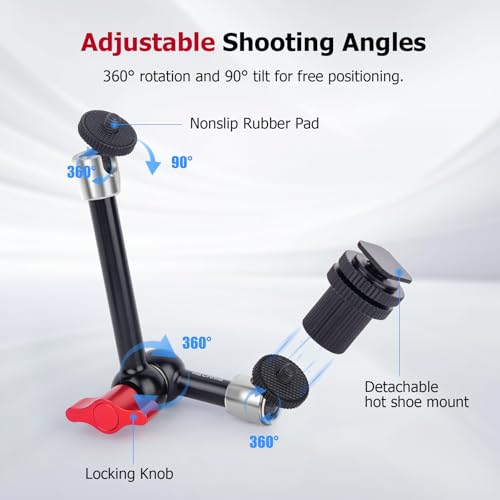 9" Cold Shoe Magic Arm with 360° Ball Joint, Extended Stainless Steel Friction Arm for Camera Cage Rig, LED Panel, Monitor Mount – Vlog Studio Photography-87002 - size: 9" Magic Arm