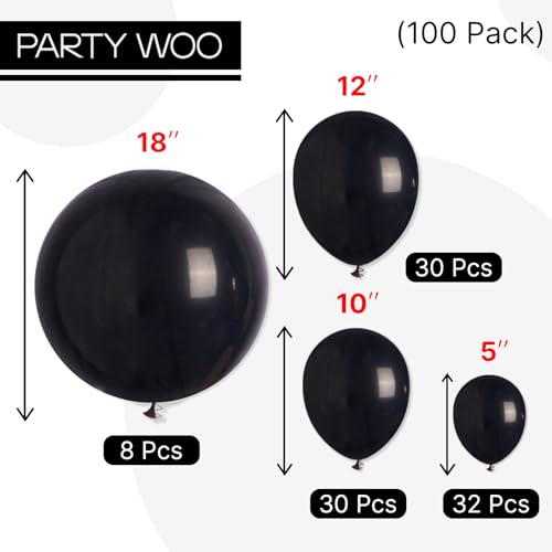PartyWoo Black Balloons 100 pcs Different Sizes of 18 12 10 5 Inch Black Balloons Arch Kit Garland for Baby Shower Birthday Graduation Casino Gaming Anniversary Race Car Party Decorations Black-Y18 - color: Black-3040, size: 5/10/12/18 inch