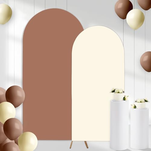 2PCS Arch Backdrop Covers Mocha Brown Cream Color (7.2ft+6ft) , Spandex Fitted Arch Stand Covers Background for Wedding Baby Shower Birthday Bridal Shower Party Decorations (Only Covers) - color: Cream & Mocha Brown, size: 7.2FT/6FT