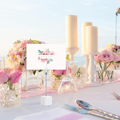 24PCS Wooden Cube Memo Holders with Alligator Clips Table Number Stands, Cube Base Memo Clip Holder Photo and Card Display Clips for Wedding, Event, Office Desk Use (White) - color: White