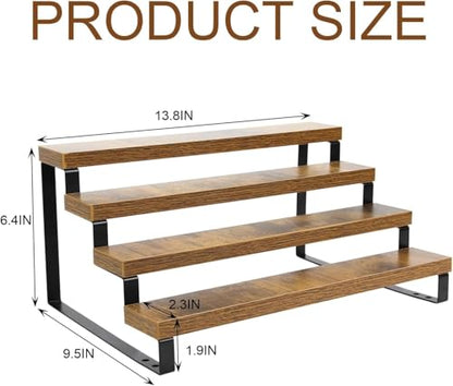 4-Tier Wooden Display Riser Shelf Stand for, Makeup, Cupcake, Condiment & Dolls Collection Home Decor Organizer, Expandable for Pantry/Counter (Brown, 4-Tier) - size: 4-Tier