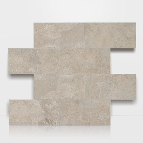 10 Sheet Stone Beige Peel and Stick Backsplash, 12’’Luxury Ceramic Look Self Stick Subway Tiles, Waterproof Peel and Stick Wall Tiles for Kitchen and Bathrrom - color: Stone Beige