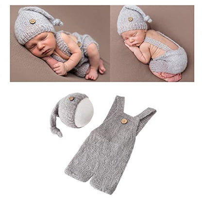 Fashion Cute Newborn Boy Girls Baby Costume Outfits Photography Props Hat Pants - color: Light Gray