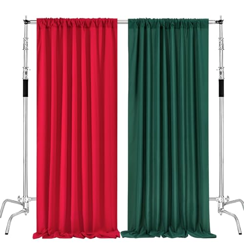 10ft x 8ft Red and Green Backdrop Curtains Polyster Photo Drapes Christmas Photo Backgrounds 2 Panels 5ft x 8ft for Party Wedding Birthday Home Photography Background - color: Red+Green, size: 5ft x 8ft 2 Panels