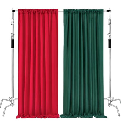 10ft x 8ft Red and Green Backdrop Curtains Polyster Photo Drapes Christmas Photo Backgrounds 2 Panels 5ft x 8ft for Party Wedding Birthday Home Photography Background - color: Red+Green, size: 5ft x 8ft 2 Panels
