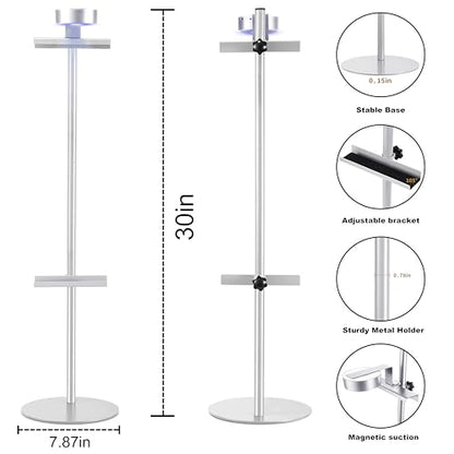 Adjustable Desktop Photo Frame Stand with Magnetic Wall Painting Light, Holds Picture Frames up to 30 Inch,with Rechargeable Battery,Metal Vertical Stand with 3 Color Temperature & 13RGB Poster Lights, for Displaying Picture Frames, Artworks (1, Silver, 3