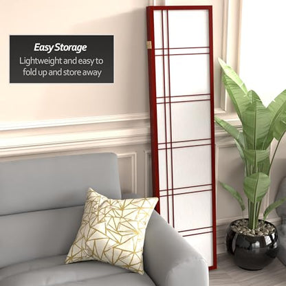 Red Lantern 6 ft. Tall Double Cross Shoji Screen - Rosewood - 3 Panels - color: Rosewood, size: 3 Panel