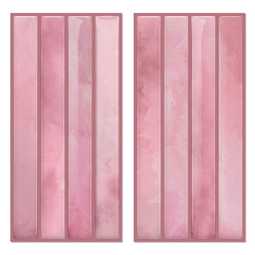 VICCI 20-Sheet Subway Tile Stickers, 3D Textured Blush Pink Peel and Stick Backsplash 4.72x9.68, No-Grout Removable - color: Blush Pink