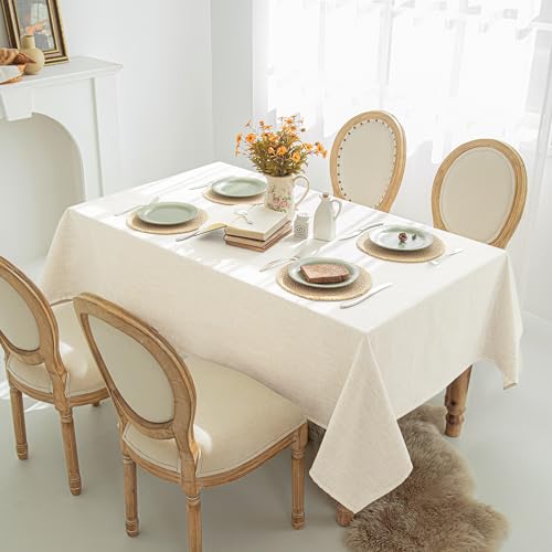 Natural Linen Textured Rectangle Tablecloth, Slubby Lightweight Table Cloth 52 x 70 Inch, Water Resistant Stain Resistant Farmhouse Burlap Table Cover for Kitchen Dining Room - color: Natural, size: 70" x 70" (Rectangular)