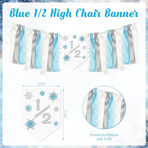 1/2 Birthday Snowflake Half Birthday Decorations - Snowflake It's My 1/2 Birth Banner Glitter Cake Topper Tassel High Chair Banner & Crown, Hat Halfway to One Boy Girl Party Supplies - color: White