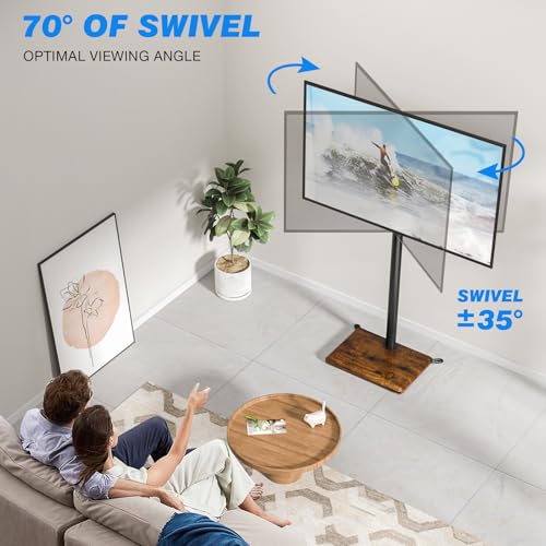 Rfiver Swivel Floor TV Stand with Mount for 32-60 inch TVs up to 88 lbs, Height Adjustable Tall TV Stand with Wood Base, Saving Space Design for Bedroom, Living Room and Corner,Rustic Brown - color: Rustic Brown
