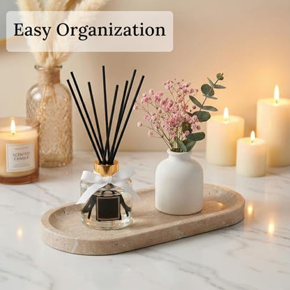 Travertine Vanity Tray for Bathroom Counter, 10"x5" Natural Marble Tray, Hand Polished, Perfume Organizer with Non-Slip Base, Candles, Stone Jewelry Dish (Travertine Beige, 9.8X4.7) - color: Travertine Beige
