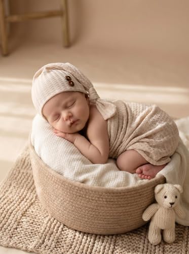Newborn Photography Props Swaddle Wraps with Hats for Baby Boys Girls Photo Props Shoot Newborn Waffle Texture Knit Blanket (Skin Color) - color: Skin Color