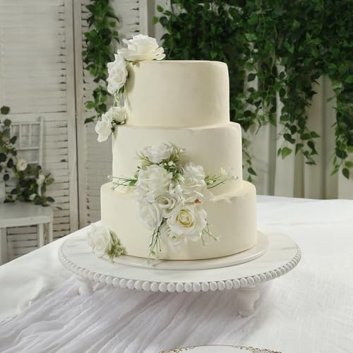 Efavormart 18" Extra Large Wooden Pedestal Cake Stand - Antique White Beaded Riser for Multi-Tier Cakes, Grand Wedding Displays, & Rustic Home Decor - size: 18"