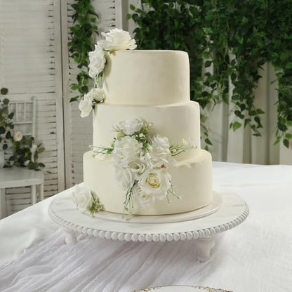 Efavormart 18" Extra Large Wooden Pedestal Cake Stand - Antique White Beaded Riser for Multi-Tier Cakes, Grand Wedding Displays, & Rustic Home Decor - size: 18"