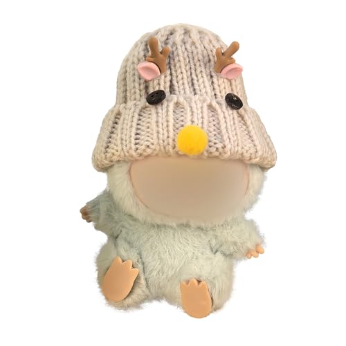 Miniature Deer-Themed Knit Beanie for 14-20cm Art Figures - Winter Aesthetic Antler Cap for Figurine Curation - color: 016