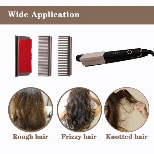 Flat Iron Comb Attachment, Removable Hair Straightener, for Black Hair, Professional or Home Use Compact Straightening Styling Tool (Brown)