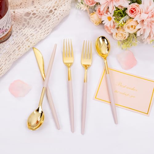 SUT 160Pcs Pink and Gold Plastic Silverware, Heavy Duty Plastic Silverware, Valentines Plastic Utensils, 80 Plastic Forks, 40 Knives, 40 Spoons, Disposable Cutlery for Parties, Valentines(Pink Gold) - style: Pink Gold