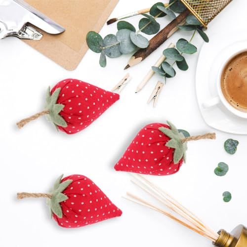 BESTOYARD 6pcs Stuffed Faux Strawberries Fabric Cloth Coffee Bar Decor Rustic Farmhouse Tiered Tray Decorations Realistic Fruit Model Home Kitchen Food Table Centerpieces Photography Props