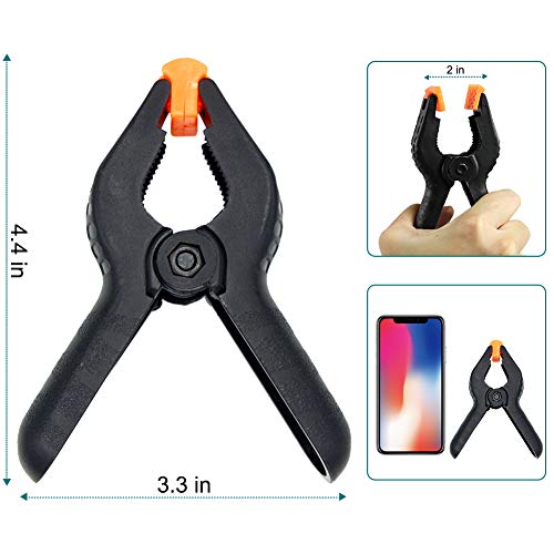 16Clips - 8Heavy Duty Spring Clips & 8Backdrop Clip Holders, Adjustable Elastic Nylon PhotoClips for Photography & Video Studio