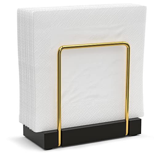Napkin Holder for Table, Gold Kitchen Accessories for Dining Table Farmhouse Cocktail Picnic Rustic Bamboo Iron Wood Holders for Mail Bills Suitable for All Dining Room Decor Gold & Black - color: Gold/Black, size: 5.78*2.51*5.04 inch