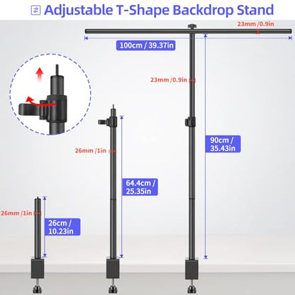 Small Backdrop Stand 3x3.3ft, Adjustable Photo Backdrop Stand Kit with 3 Clamps, Portable Background Stand Support for Parties Photoshoot, Table T-Shape Backdrop Banner Holder for Photography Paper