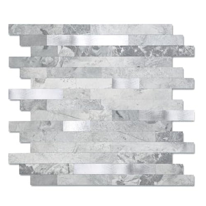 Yipscazo 10 Sheets Peel and Stick Stone Metal Tile Backsplash, Stick on Tiles for Backsplash Kitchen, Bathroom, Laundry Room, Camper, Fireplace (12'' X 12'', Gray Stone with Metal) - color: Gray Stone With Metal