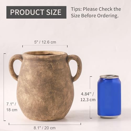 Mitt&Ditt Ceramic Flower Vase Home Decor - Table Vases Farmhouse Rustic Vintage Style for Living Room Kitchen Dining Desk Shelf Office Coffee Fireplace House Decorations Gifts (Retro, 7.1") - color: Retro-7.1"