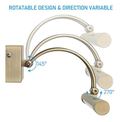 LEONLITE 3CCT Dimmable LED Picture Light, 2700K/3000K/4000K Selectable, CRI90 Swivel Full Metal Picture Frame Light for Wall Art, Painting, Artwork, Portrait, Plug-in & Hardwired, Antique Brass - color: Antique Brass-CCT