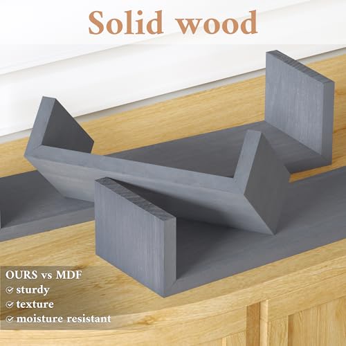 SRIWATANA Floating Shelves Wall Mounted, Solid Wood Wall Shelves, Weathered Gray… - color: Weathered Gray
