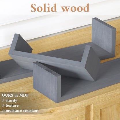 SRIWATANA Floating Shelves Wall Mounted, Solid Wood Wall Shelves, Weathered Gray… - color: Weathered Gray