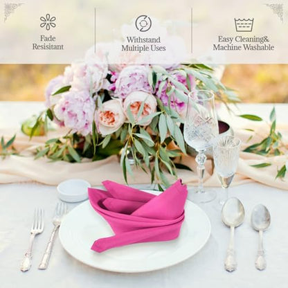PLOYMONO Fuchsia Heavy Duty Cloth Napkins - 17 x 17 Inch Solid Washable Polyester Dinner Napkins - Set of 8 Napkins with Hemmed Edges - Great for Weddings, Parties, Banquet, Spring, Mother's Day - color: Fuchsia