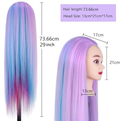 Mannequin Head, Beauty Star 29inch Doll Heads with Long Hair for Practice Braiding Styling, Cosmetology Hairdressing Training Heads with Clamp Holder and Braiding Kit - color: Light Purple