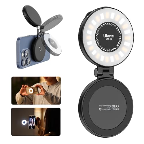 ULANZI LM19 Magnetic Selfie Light, LED Phone Ring Light for iPhone MagSafe, CRI95+ 2500K-8500K Portable Magnetic Phone Fill Lights for Selfies TikTok Video Call Makeup Photography YouTube Vlog - Black - color: Black