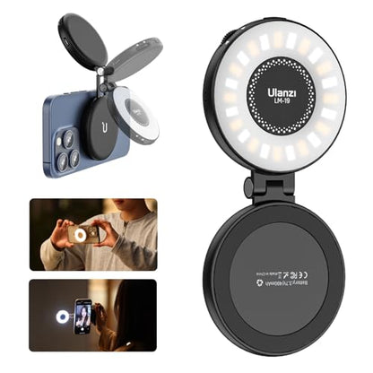 ULANZI LM19 Magnetic Selfie Light, LED Phone Ring Light for iPhone MagSafe, CRI95+ 2500K-8500K Portable Magnetic Phone Fill Lights for Selfies TikTok Video Call Makeup Photography YouTube Vlog - Black - color: Black