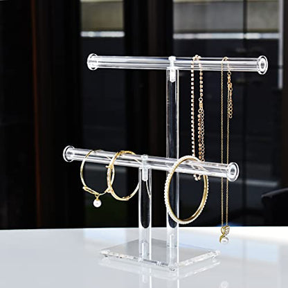 MOOCA Deluxe Clear Acrylic Jewelry Organizer, 2 Tier T-Bar Bracelet Holder, Acrylic Necklace Holder, Jewelry Holder, Jewelry Organizer Stand, Premium Quality with Enhanced Transparency - color: 2-Bar