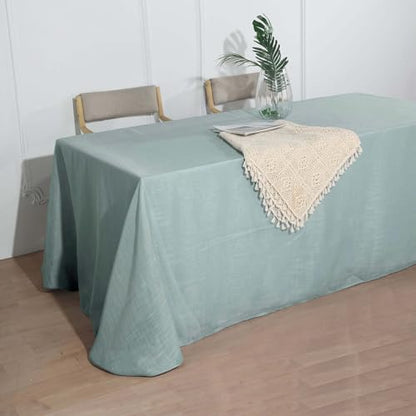 Efavormart 90x132 Dusty Blue Premium Faux Linen Rectangular Tablecloth | Wrinkle Free Tablecloth - color: Dusty Blue, size: 132" x 90" (Rectangular)