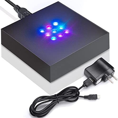 Facmogu 9 LED Lights Base for Crystal 3D Glass Art, USB/Battery Powered LED Display Base Stand, Pedestal Color Show Stand for Crystal Awards, Trophies, Statues, Figurines - color: Multicolor