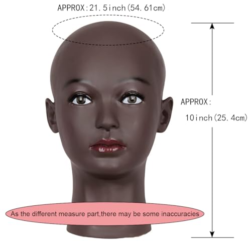 HAIRWAY Bald Mannequin Head Female Professional Cosmetology Training Head Bald Manikin Head for Wigs Making and Display Doll Head with Free T-pins (Black 21.5 Inch) - color: Female Bald Head 21.5“ Black