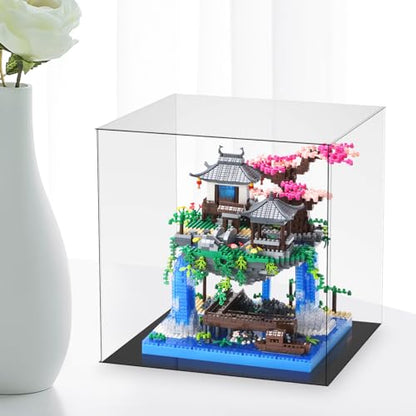 CAXIMSY Cherry Blossom Bonsai Tree Building Block Sets with Acrylic Display Box Chinese Architecture of Peach Blossom Micro Mini Building Set Toy Gift for Kids Adults（3320 Pieces） - style: Peach blossom pool with Acrylic Box
